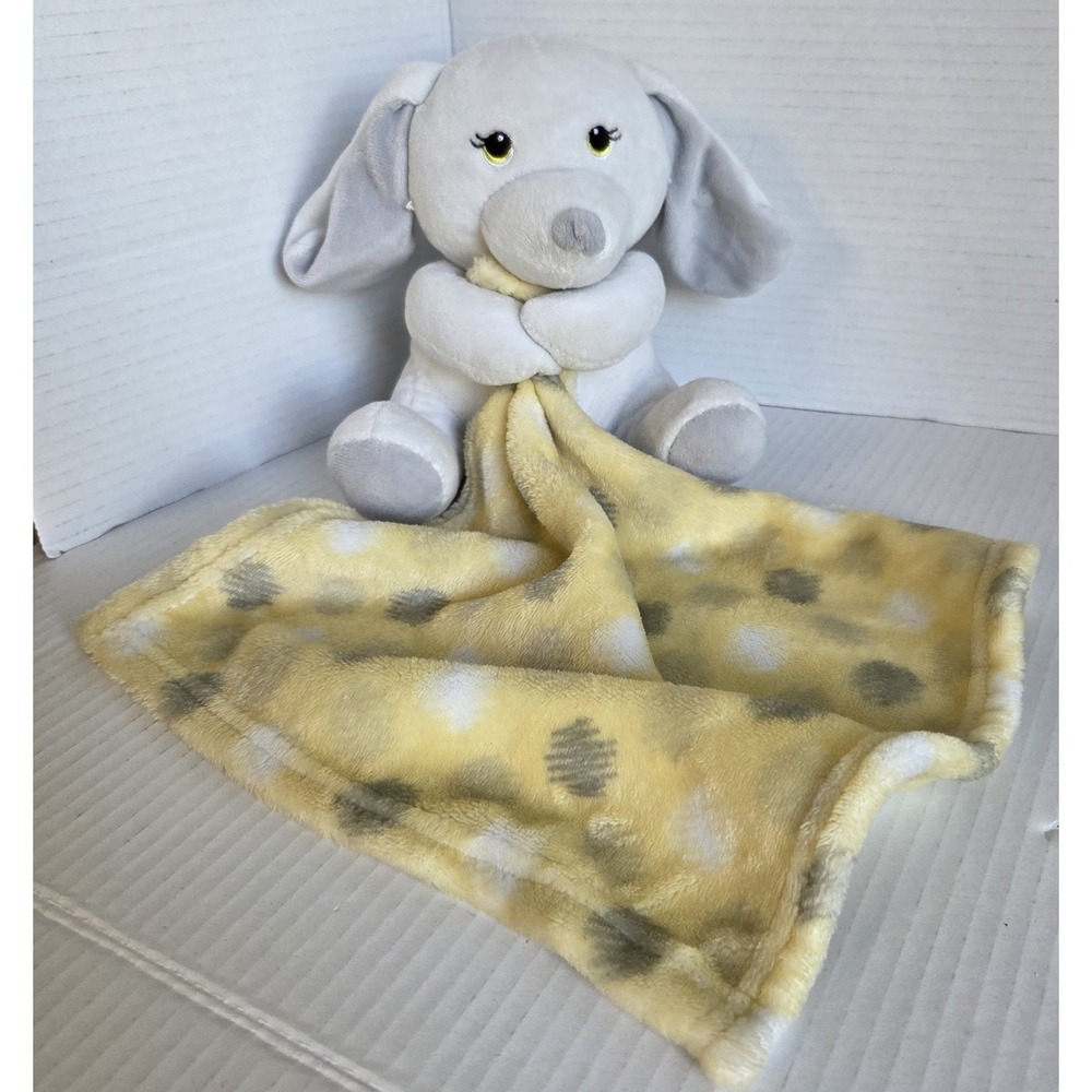 Little Beginnings White gray puppy‎ dog with yellow Security Blanket Lovey dots